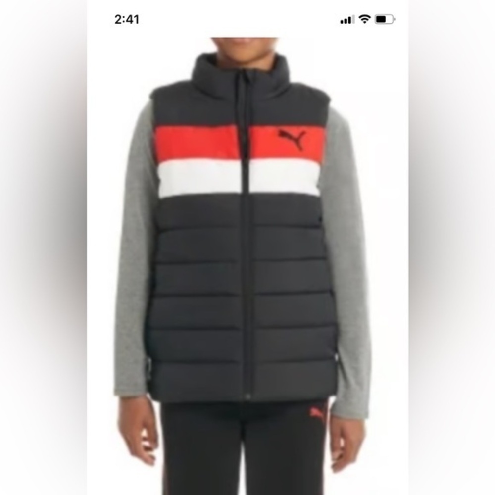 Kids Puma Black Vest with Red and White Stripes